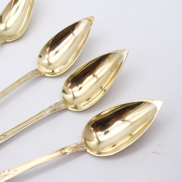 NAPOLEON III Antique 1860 French 12 Sterling Coffee Spoons Set In Fitted Ebony Box