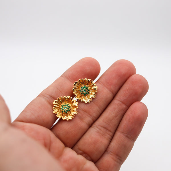 -Robert Bruce Bielka Tropical Flowers Clips Earrings In 18Kt Yellow Gold With Tsavorites