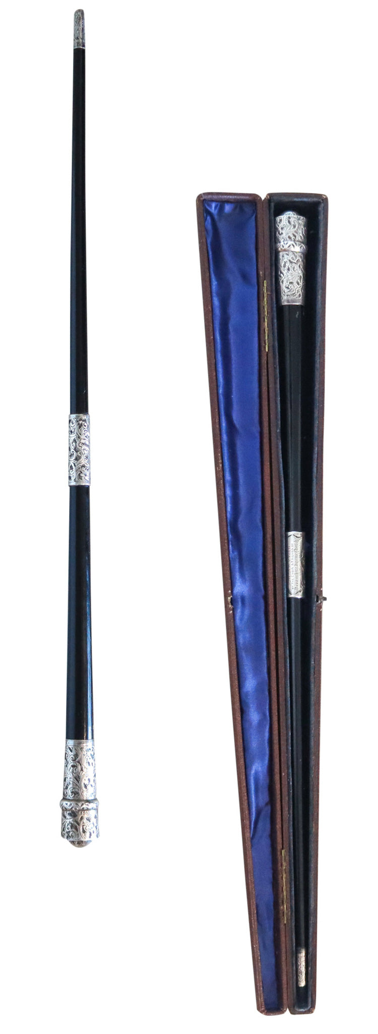 CONDUCTOR'S BATON 1893 Antique Ebony Wood And .925 Sterling Silver In Case