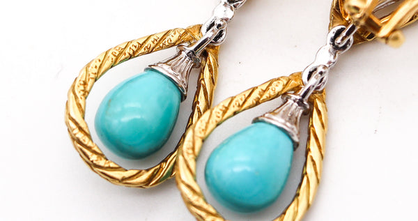 -Mario Buccellati 1970 Dangle Earrings In 18Kt Gold With Turquoises And Pearls