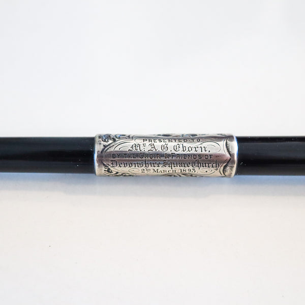 CONDUCTOR'S BATON 1893 Antique Ebony Wood And .925 Sterling Silver In Case