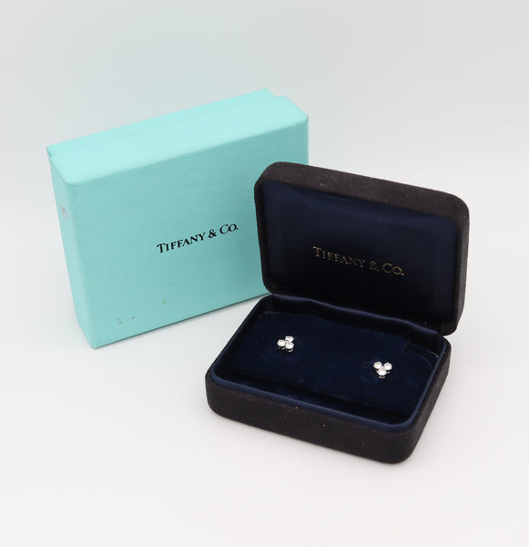 -Tiffany And Co. Three Stones Earrings Studs In Solid Platinum With 6 Round Diamonds