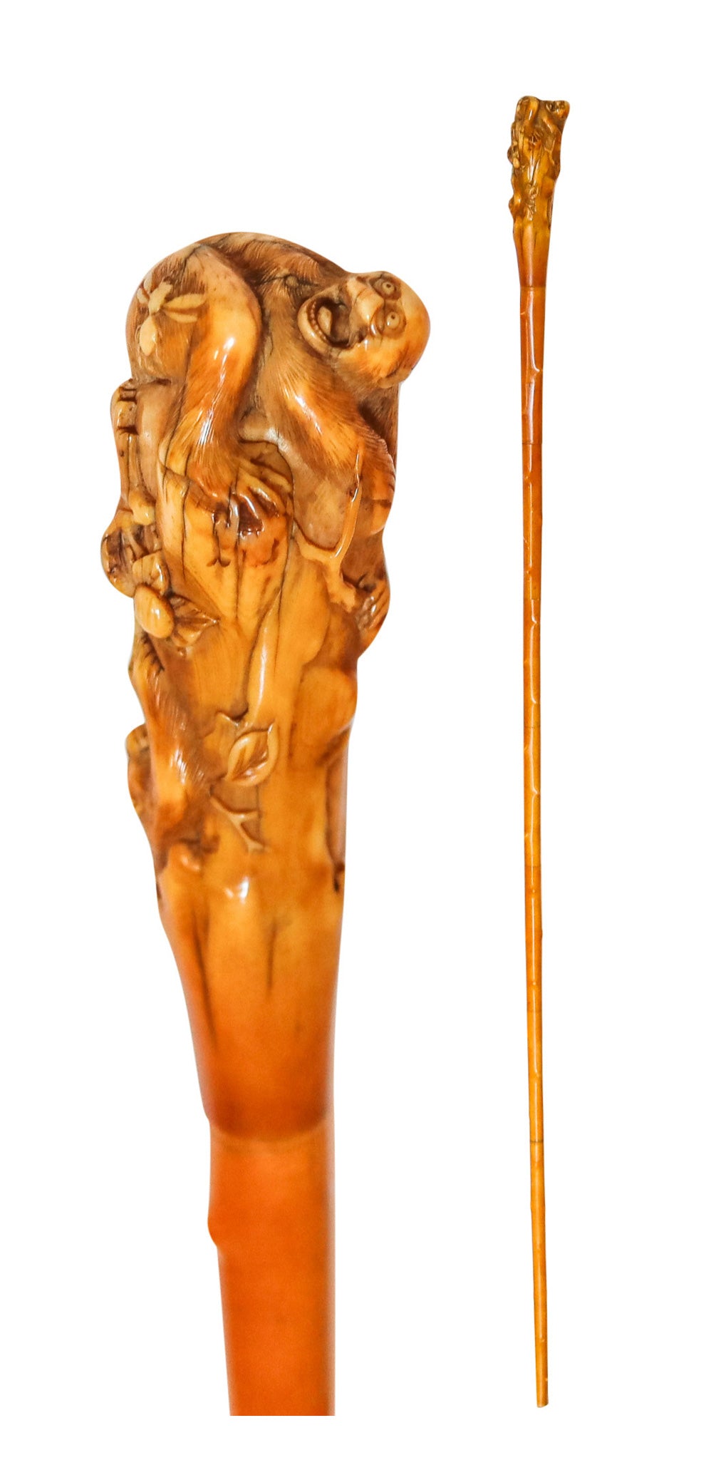 JAPAN 1880 Meiji Highly Detailed Walking Cane With Monkeys In a Bamboo Forest