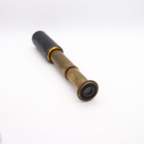 +Victorian 1900 Three Draw Personal Pocket Monocular Telescope In Brass And Leather