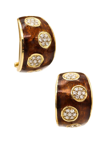 -Van Cleef & Arpels 1970 Enameled Earrings In 18Kt Gold With 1.68 Ctw Diamonds