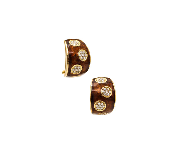 -VAN CLEEF & ARPELS 1970 Enameled Earrings In 18Kt Gold With 1.68 Ctw Diamonds