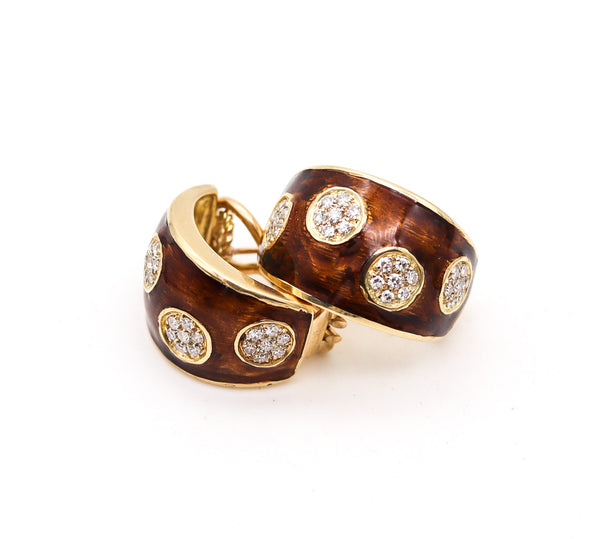 -VAN CLEEF & ARPELS 1970 Enameled Earrings In 18Kt Gold With 1.68 Ctw Diamonds