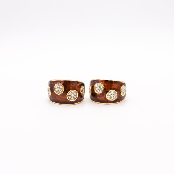 -VAN CLEEF & ARPELS 1970 Enameled Earrings In 18Kt Gold With 1.68 Ctw Diamonds