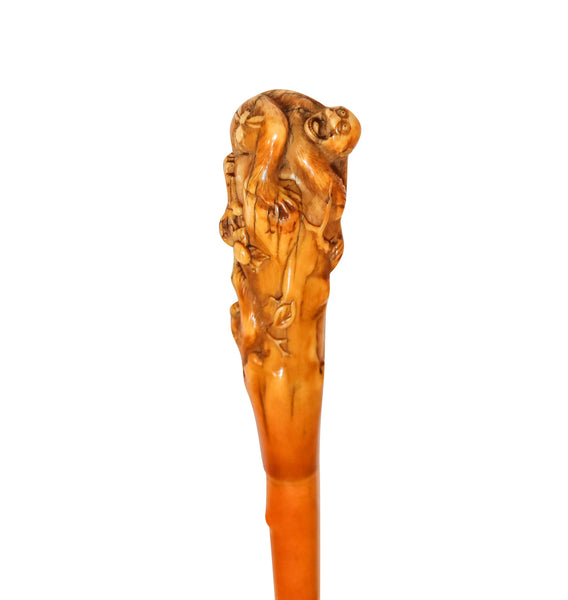 JAPAN 1880 Meiji Highly Detailed Walking Cane With Monkeys In a Bamboo Forest