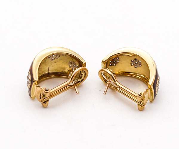 -VAN CLEEF & ARPELS 1970 Enameled Earrings In 18Kt Gold With 1.68 Ctw Diamonds