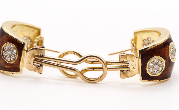 -VAN CLEEF & ARPELS 1970 Enameled Earrings In 18Kt Gold With 1.68 Ctw Diamonds
