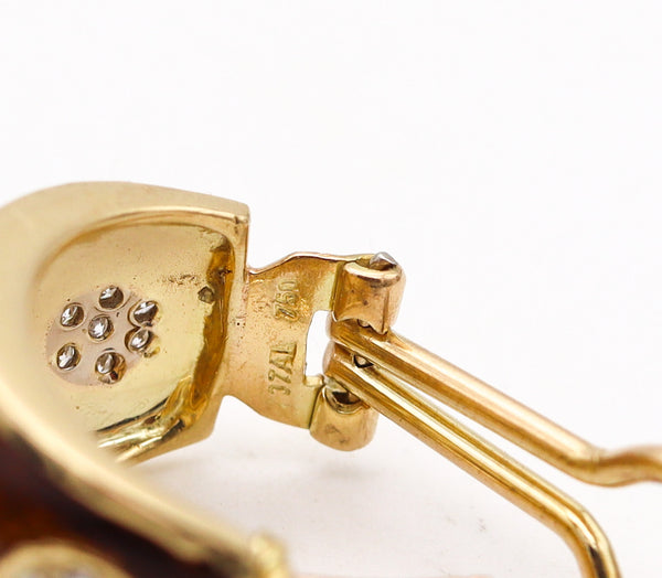 -VAN CLEEF & ARPELS 1970 Enameled Earrings In 18Kt Gold With 1.68 Ctw Diamonds