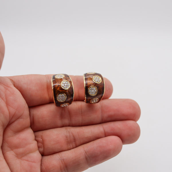 -VAN CLEEF & ARPELS 1970 Enameled Earrings In 18Kt Gold With 1.68 Ctw Diamonds