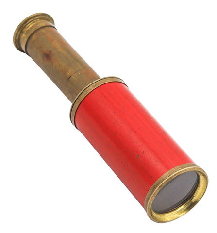 +England 1900 Two Draw Personal Pocket Monocular Telescope In Brass And Red Wood