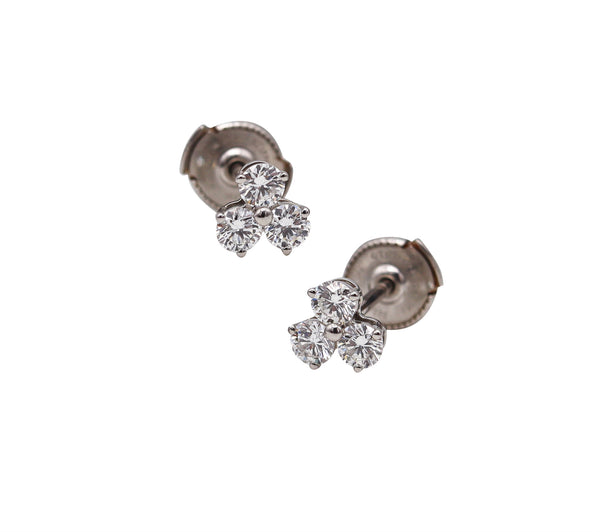 -Tiffany And Co. Three Stones Earrings Studs In Solid Platinum With 6 Round Diamonds