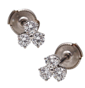 -Tiffany Co. Three Stones Earrings Studs In Solid Platinum With 6 Round Diamonds