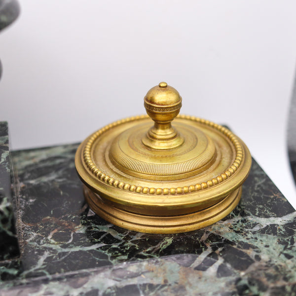 NAPOLEON III Antique 1870 French Desk Tray Set In Gray Marble And Gilt Ormolu
