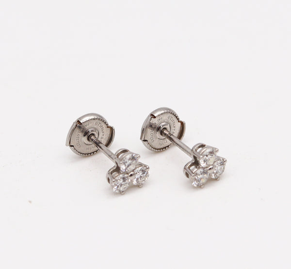 -Tiffany And Co. Three Stones Earrings Studs In Solid Platinum With 6 Round Diamonds
