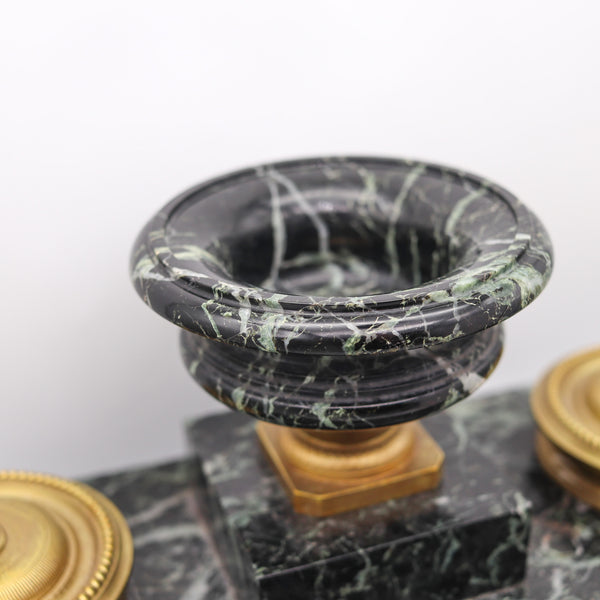 NAPOLEON III Antique 1870 French Desk Tray Set In Gray Marble And Gilt Ormolu