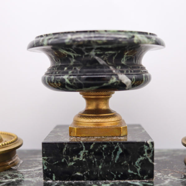 NAPOLEON III Antique 1870 French Desk Tray Set In Gray Marble And Gilt Ormolu