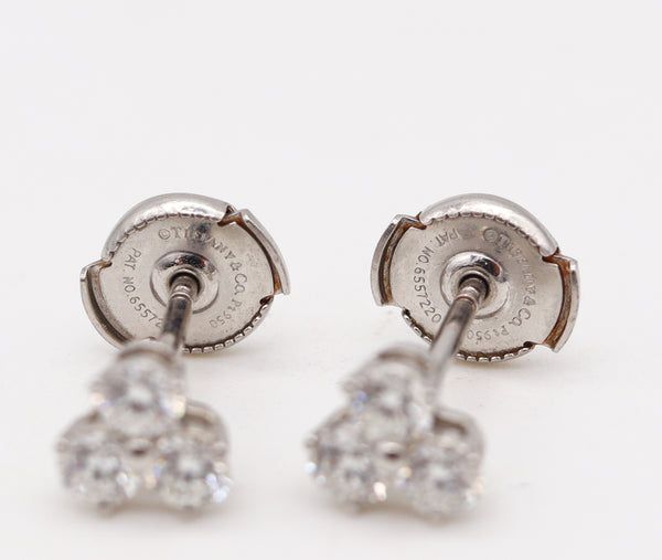 -Tiffany And Co. Three Stones Earrings Studs In Solid Platinum With 6 Round Diamonds