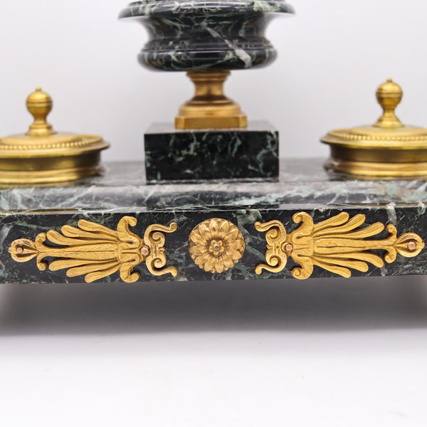 NAPOLEON III Antique 1870 French Desk Tray Set In Gray Marble And Gilt Ormolu