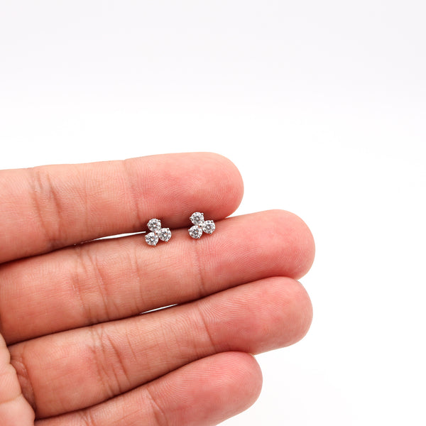-Tiffany And Co. Three Stones Earrings Studs In Solid Platinum With 6 Round Diamonds