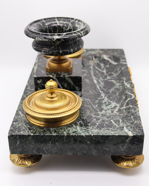 NAPOLEON III Antique 1870 French Desk Tray Set In Gray Marble And Gilt Ormolu