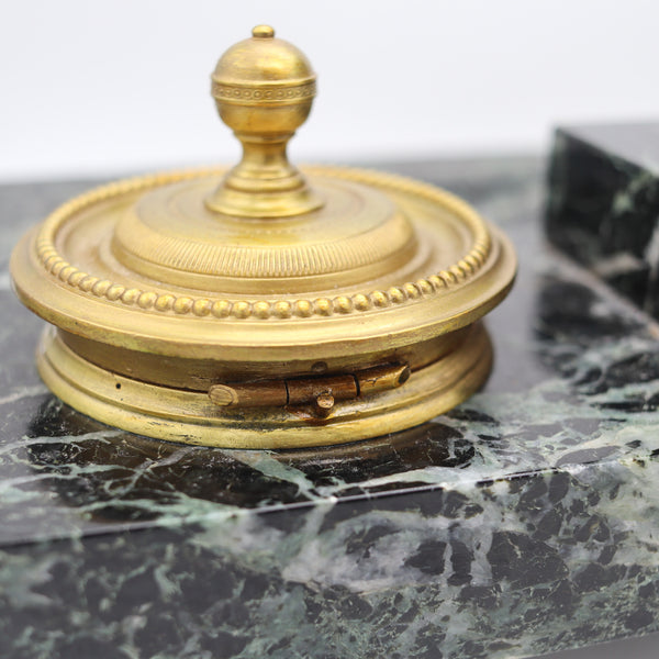 NAPOLEON III Antique 1870 French Desk Tray Set In Gray Marble And Gilt Ormolu