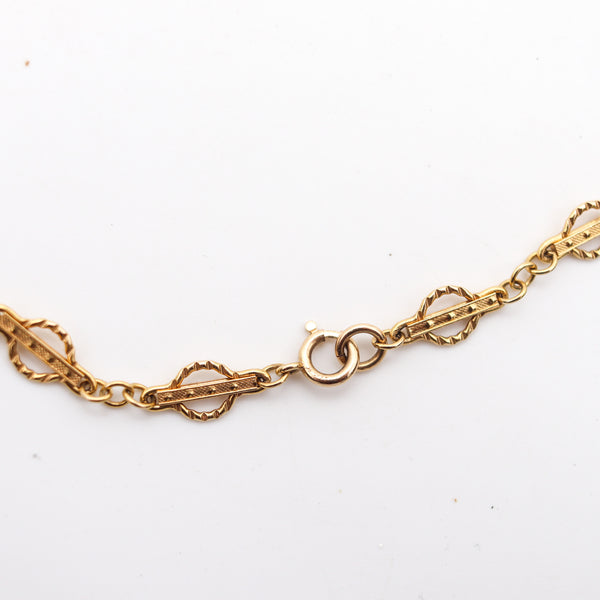 -England 1880 Victorian Neo Gothic Geometric Long Chain In 14Kt Yellow Gold