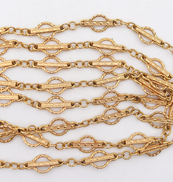 -England 1880 Victorian Neo Gothic Geometric Long Chain In 14Kt Yellow Gold
