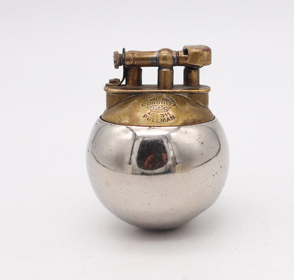 SARASTRO 1925 Pforzheim Deco Coronita Desk Petrol Lighter In Nickel & Brass
