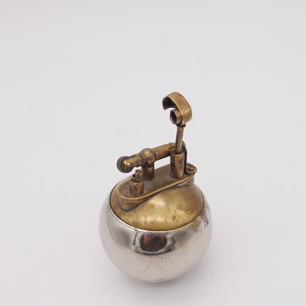 SARASTRO 1925 Pforzheim Deco Coronita Desk Petrol Lighter In Nickel & Brass
