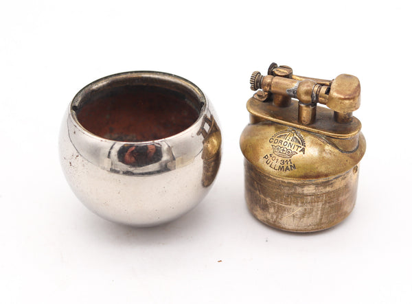 SARASTRO 1925 Pforzheim Deco Coronita Desk Petrol Lighter In Nickel & Brass