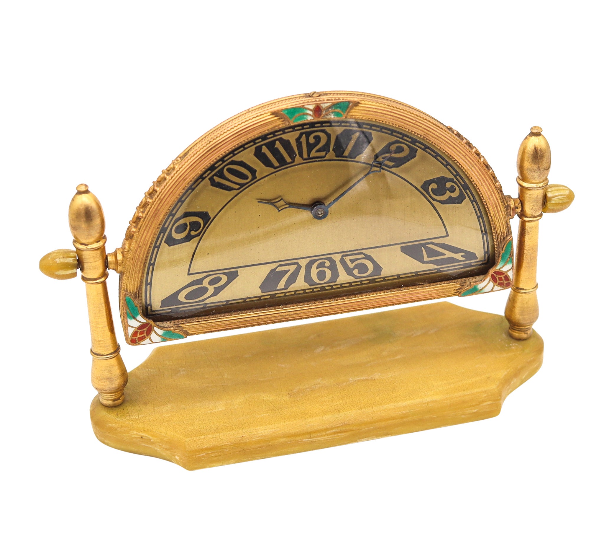 SILVERCRAFT 1920 Art Deco Cloisonne Enamel Desk Clock In Gilt Brass & Bakelite
