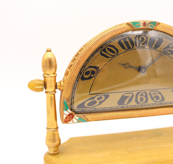 SILVERCRAFT 1920 Art Deco Cloisonne Enamel Desk Clock In Gilt Brass & Bakelite