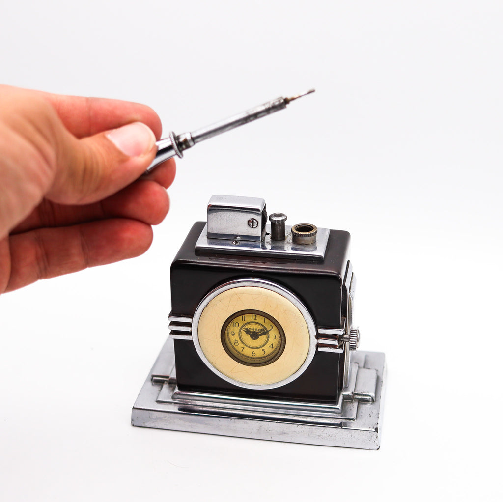 cigarette lighter maltese falcon RONSON 1936 Art Deco Machine Age Desk Black Clock And Touch-Tip at 1stDibs Rare 1930's Art Deco Ronson
