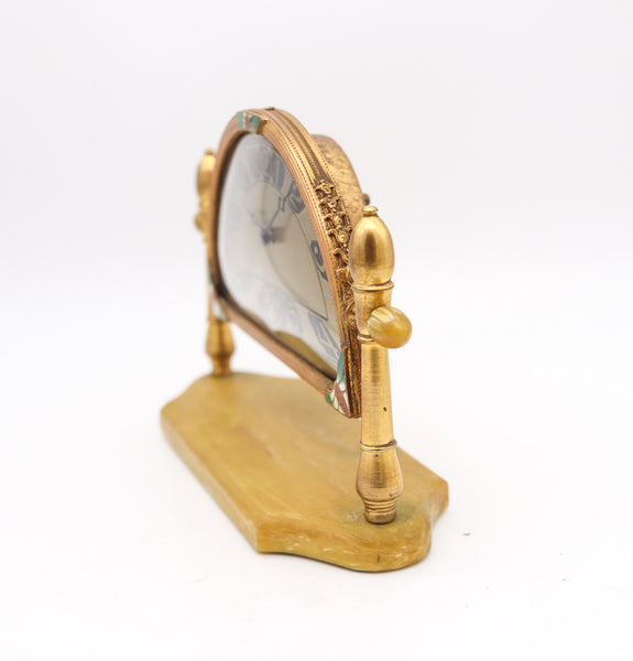 SILVERCRAFT 1920 Art Deco Cloisonne Enamel Desk Clock In Gilt Brass & Bakelite