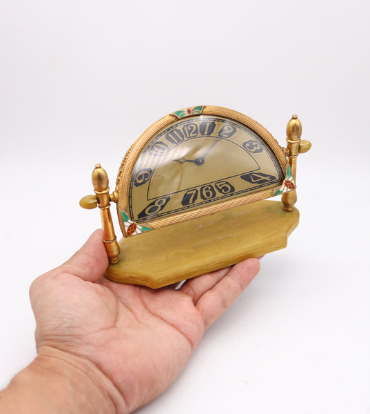 SILVERCRAFT 1920 Art Deco Cloisonne Enamel Desk Clock In Gilt Brass & Bakelite