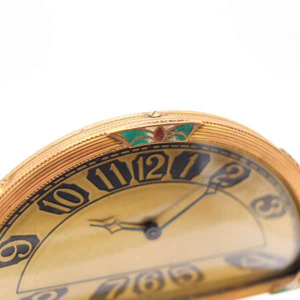 SILVERCRAFT 1920 Art Deco Cloisonne Enamel Desk Clock In Gilt Brass & Bakelite