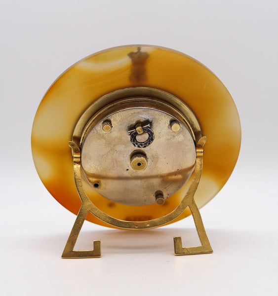 +French1914 Morgan Triple Calendar Desk Clock In Sterling Gold Platinum Agate And Diamonds
