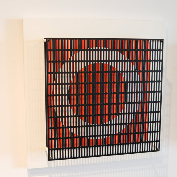 ANTONIO ASIS 2010 "Vibration Cercles Noir Orange Et Rouge" Op-Art Wall Sculpture