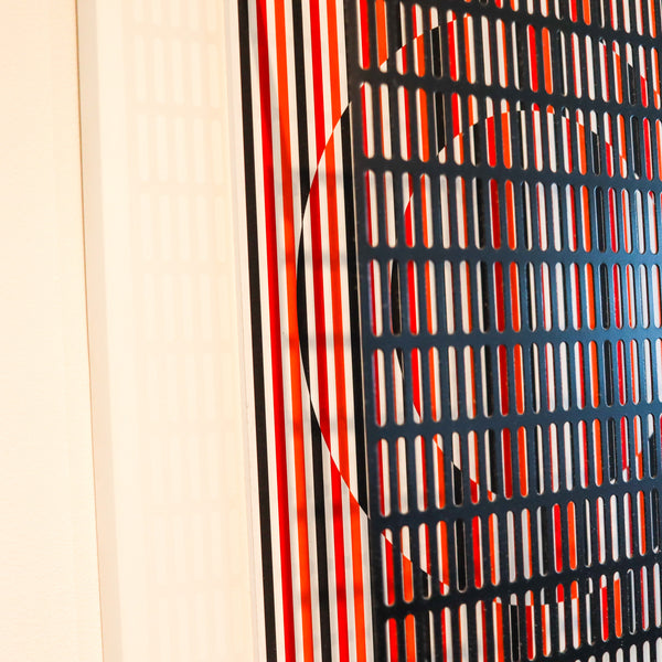 ANTONIO ASIS 2010 "Vibration Cercles Noir Orange Et Rouge" Op-Art Wall Sculpture