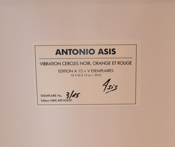 ANTONIO ASIS 2010 "Vibration Cercles Noir Orange Et Rouge" Op-Art Wall Sculpture