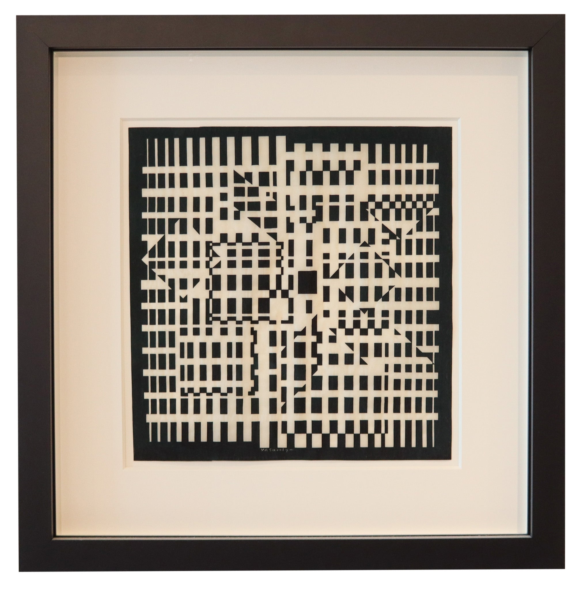VICTOR VASARELY Paris 1960 Geometric Composition Ink on Rice Paper COA