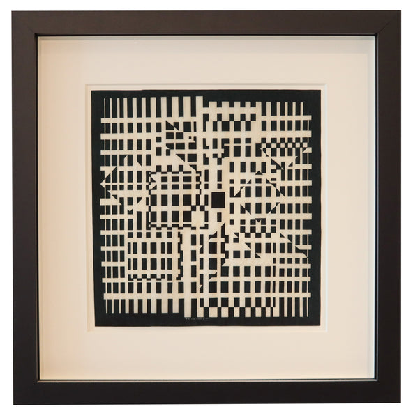 VICTOR VASARELY Paris 1960 Geometric Composition Ink on Rice Paper COA