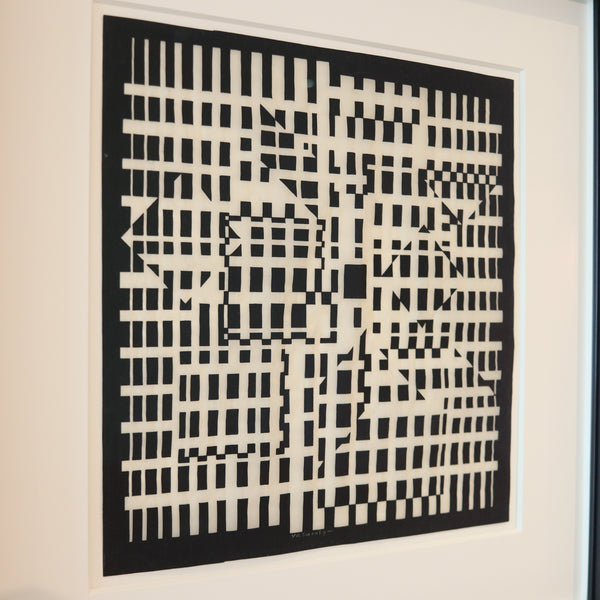 VICTOR VASARELY Paris 1960 Geometric Composition Ink on Rice Paper COA