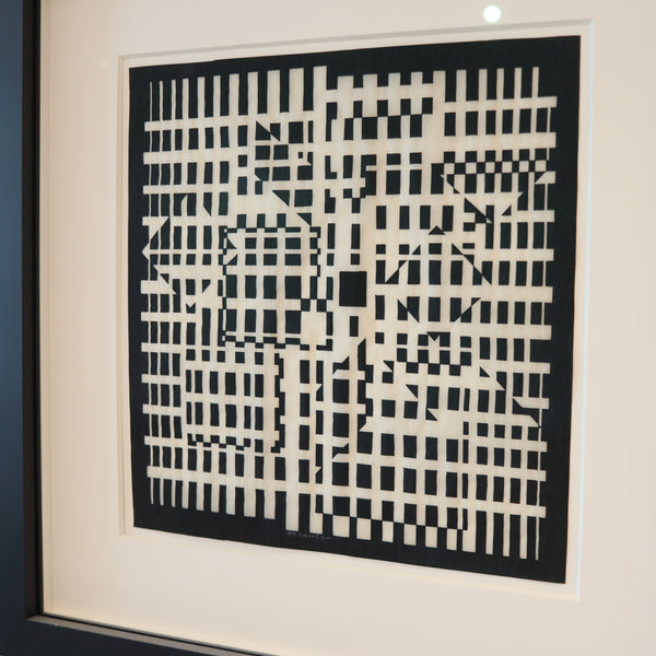 VICTOR VASARELY Paris 1960 Geometric Composition Ink on Rice Paper COA