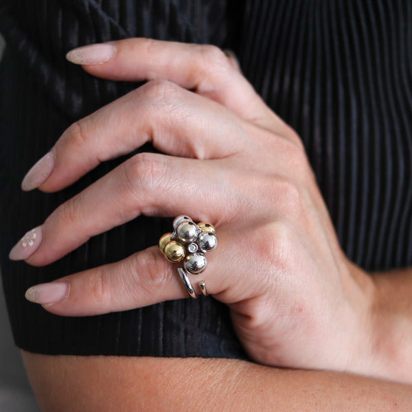 -BIBIGI GIOIELLI Bubbles Cocktail Ring In 18Kt White And Yellow Gold With Diamonds