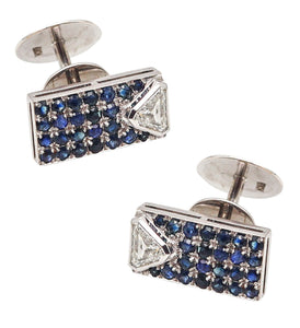 -European 1950 Mid Century Cufflinks In 18Kt Gold With 3.66 Ctw In Sapphires And Bullet Diamonds